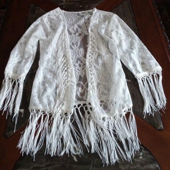 White lace fringe beach cover up - small - Picture 5 of 8